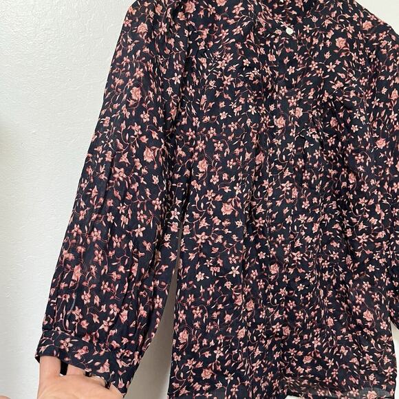 FRAME Anita Ditsy Floral Button Blouse Size XS Navy Dark Cottagecore Feminine - Picture 3 of 8